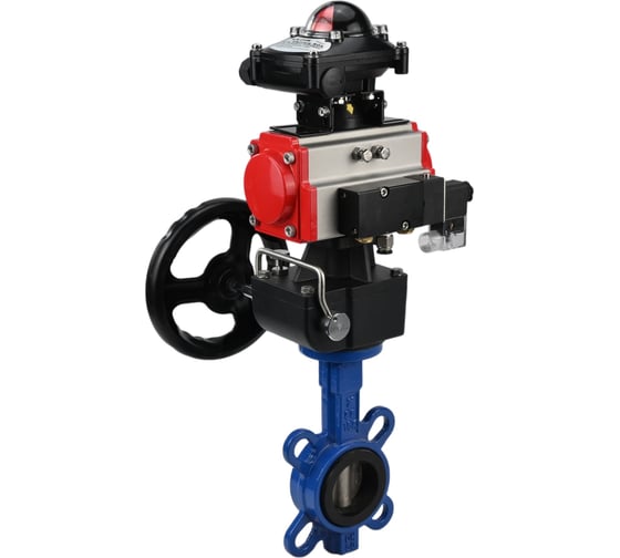 Затвор DN.ru GGG50-GGG40-EPDM Ду40 Ру16 с пневмоприводом, пневмораспределителем, БКВ, дублером D050-08021 1