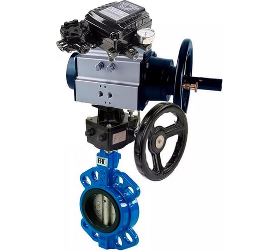 Затвор дисковый DN.ru GG25-316L-NBR Ду150 Ру16, ручной дублёр, пневмопозиционер D050-21730 1