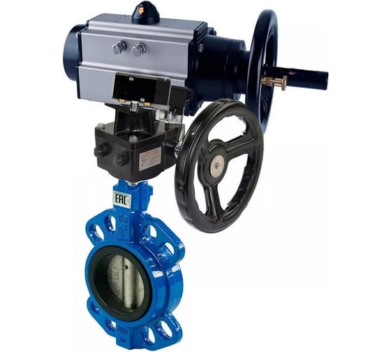 Затвор дисковый DN.ru GG25-316L-NBR Ду150 Ру16, ручной дублёр, пневмораспределитель D050-22141 1