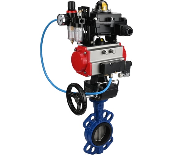 Затвор DN.ru GGG50-GGG40-EPDM Ду80 Ру16 с пневмоприводом, пневмораспределителем, БПВ, БКВ, дублером D050-14070 1