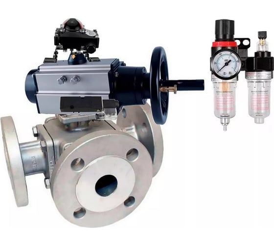 Шаровой кран DN.ru 316-316-PTFE L-тип Ду100 Ру16, пневмопривод, пн.распред., БКВ, БПВ D160-32767 1