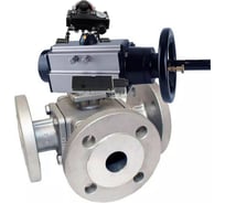Шаровой кран DN.ru 316-316-PTFE L-тип Ду100 Ру16, пневмопривод, пн.распределитель, БКВ, D160-32786