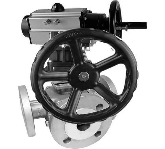 Кран шаровой DN.ru 316-316-PTFE-16 ISO 3-ходовой, L-тип, Ду100, Ру16, пневмораспределитель, дублёр D160-32806 1