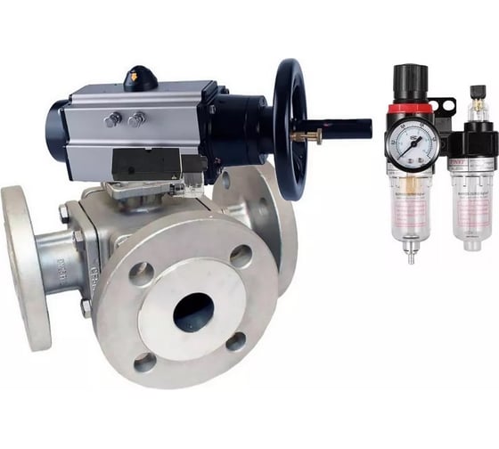 Шаровой кран DN.ru 316-316-PTFE L-тип Ду100 Ру16, пневмопривод, пн.распределитель, БПВ D160-32745 1