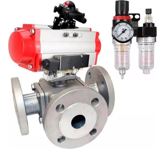 Шаровой кран DN.ru 316-316-PTFE L-тип Ду65 Ру16, пневмопривод, пн.распред., БКВ, БПВ D160-33150 1