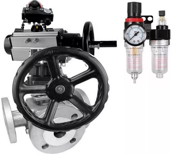 Кран DN.ru 316-316-PTFE-16 ISO 3-ход T-тип Ду100 Ру16 пневмораспределитель, БКВ, дублёр, БПВ D160-34245 1