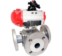 Шаровой кран DN.ru 316-316-PTFE L-тип Ду80 Ру16, пневмопривод, пн.распределитель, БКВ D160-33286
