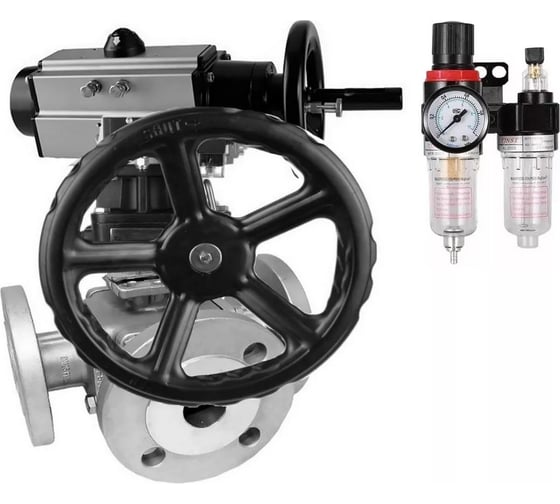 Кран шаровой DN.ru 316-316-PTFE-16 ISO 3-ходовой, T-тип, Ду100, Ру16, пневмораспределитель, дублёр, БПВ D160-34239 1