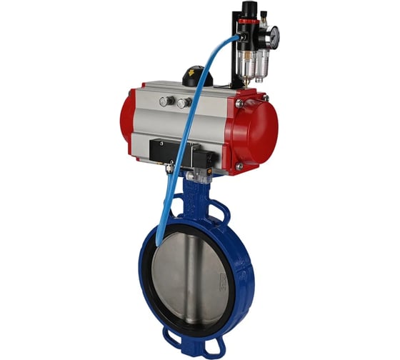 Затвор дисковый DN.ru GGG50-316L-EPDM Ду100, Ру16, пневмопривод, пневмораспределитель, БПВ D050-20520 1