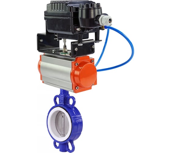 Затвор DN.ru WCB-316L-PTFE Ду65 Ру16 с пневмоприводом, пневмопозиционером D050-09581 1