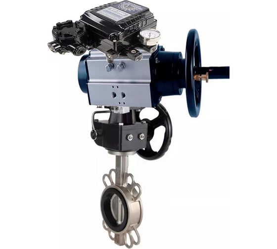 Затвор дисковый DN.ru WCB-316L-VITON Ду150 Ру16, ручной дублёр, пневмопозиционер D050-21659 1