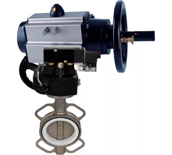 Затвор дисковый DN.ru WCB-316L-VITON Ду150 Ру16, ручной дублёр, пневмораспределитель D050-22086 1
