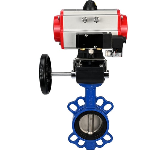 Затвор DN.ru WCB-316L-VITON Ду80 Ру16 с пневмоприводом, пневмораспределителем, дублером D050-08930 1