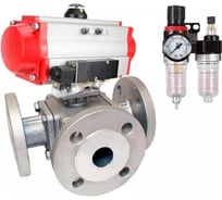 Кран шаровой DN.ru 316-316-PTFE-16 ISO 3-ход T-тип Ду65 Ру16, пневмораспределитель, БПВ D160-33820