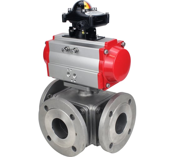Шаровой кран DN.ru 316-316-PTFE L-тип Ду100 Ру16, пневмопривод, БКВ D160-33404 1