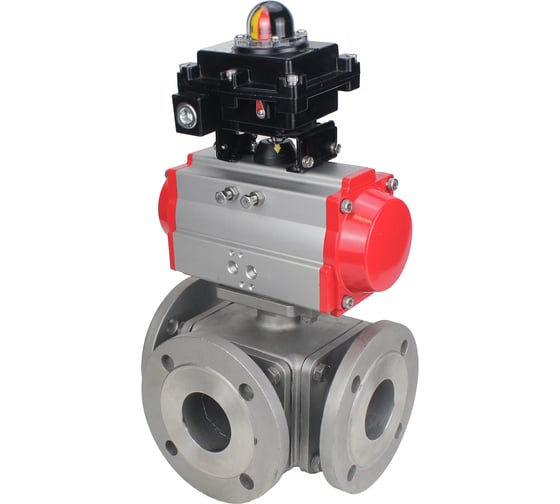 Шаровой кран DN.ru 316-316-PTFE L-тип Ду100 Ру16, пневмопривод, БКВ D160-33422 1