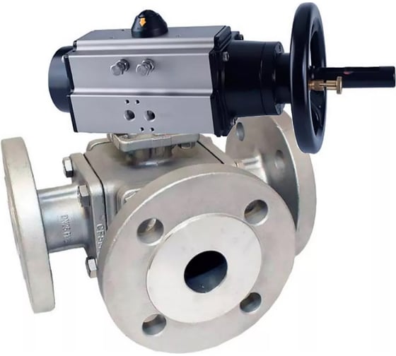 Шаровой кран DN.ru 316-316-PTFE L-тип Ду100 Ру16, пневмопривод D160-32743 1