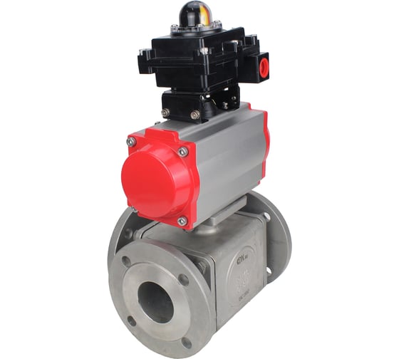 Шаровой кран DN.ru 316-316-PTFE L-тип Ду15 Ру16, пневмопривод, БКВ D160-33423