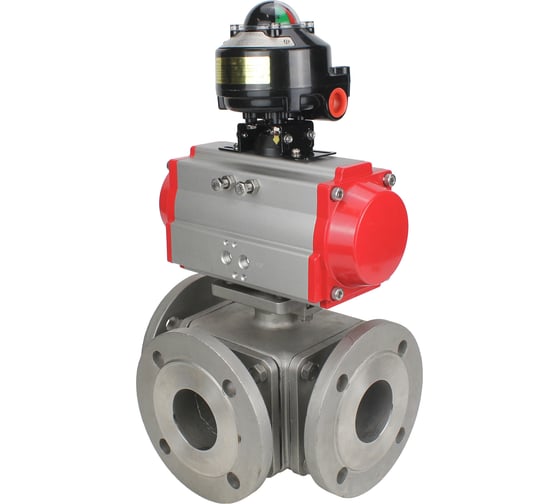 Шаровой кран DN.ru 316-316-PTFE L-тип Ду80 Ру16, пневмопривод, БКВ D160-33448 1