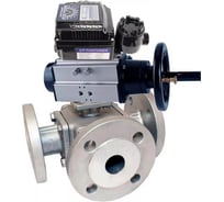 Кран шаровой DN.ru 316-316-PTFE-16 ISO 3-ходовой T-тип Ду100 Ру16, пневмопозиционер D160-34265