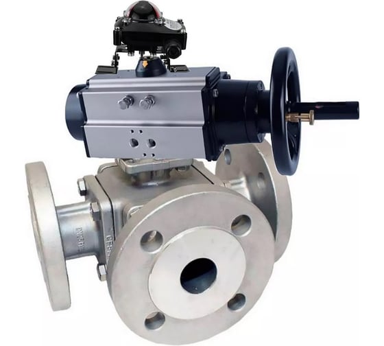 Кран шаровой DN.ru 316-316-PTFE-16 ISO 3-ходовой T-тип Ду100 Ру16, БКВ D160-34256 1