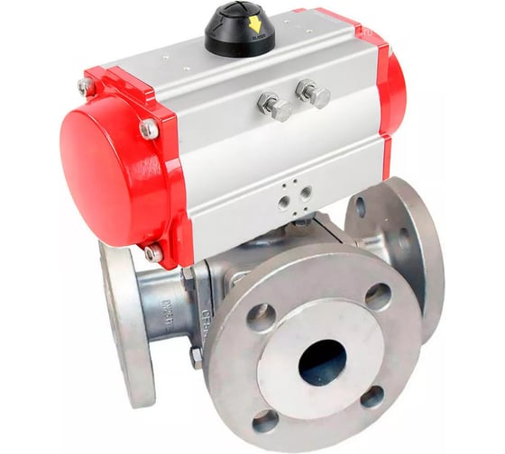 Кран шаровой DN.ru 316-316-PTFE-16 ISO 3-ходовой T-тип Ду100 Ру16, пневмопривод D160-33507 1