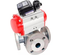 Кран шаровой DN.ru 316-316-PTFE-16 ISO 3-ходовой T-тип Ду65 Ру16, пневмопозиционер D160-34180