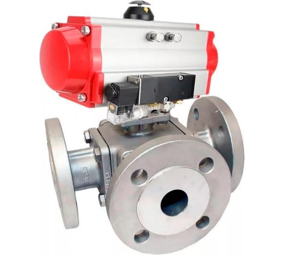 Кран шаровой DN.ru 316-316-PTFE-16 ISO 3-ходовой T-тип Ду80 Ру16, пневмораспределитель D160-33668 1