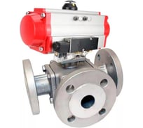 Кран шаровой DN.ru 316-316-PTFE-16 ISO 3-ходовой T-тип Ду65 Ру16, пневмораспределитель D160-34427