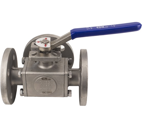 Шаровой полнопроходной кран DN.ru 316-316-PTFE-16 3-ходовой Т-тип Ду80 Ру16 с ISO-фланцем D160-28044