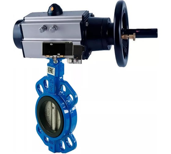 Затвор DN.ru GGG50-316L-NBR Ду150 Ру16 с пневмоприводом, пневмораспределителем D050-22202 1