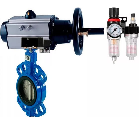 Затвор DN.ru GGG50-316L-NBR Ду125 Ру16 с пневмоприводом, пневмораспределителем, БПВ D050-21841 1