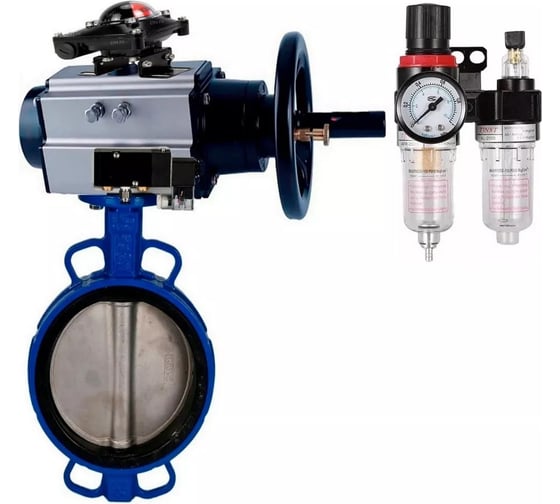 Затвор DN.ru GGG50-GGG40-EPDM Ду150 Ру16 с пневмоприводом, пневмораспределителем, БПВ, БКВ D050-21768 1