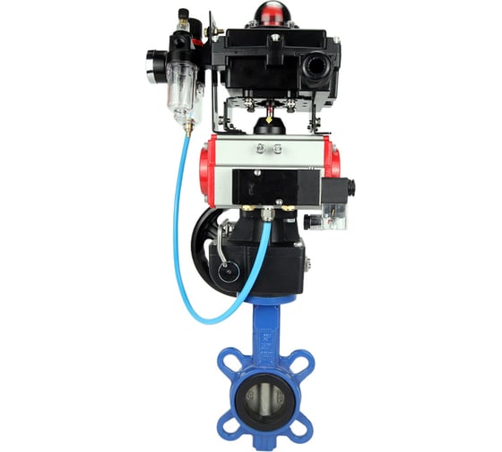 Затвор DN.ru GG25-316L-NBR Ду50 Ру16 с пневмоприводом, пневмораспределителем, БПВ, БКВ, дублером D050-14666 1