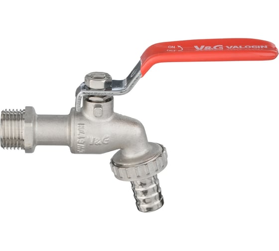 Водоразборный кран VALOGIN со штуцером, 1/2, стальная рукоятка VG-105101
