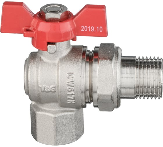 Шаровой кран VALOGIN угловой, с полусгоном, 1/2 вн.-нар., рукоятка бабочка VG-104401