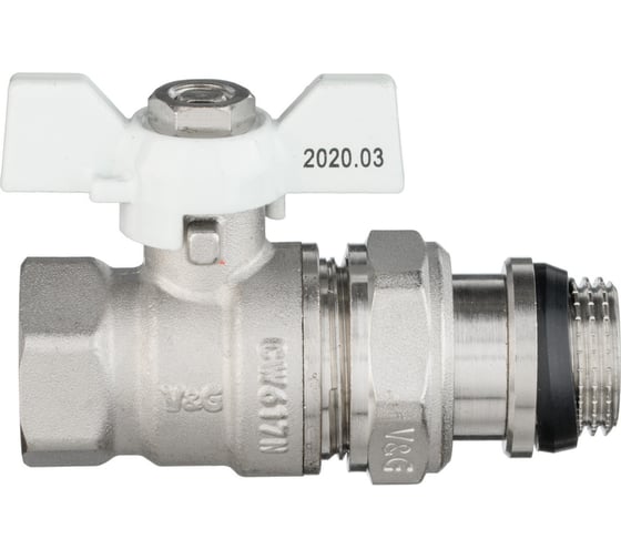 Шаровой кран VALOGIN с полусгоном, 1/2 вн.-нар., белая рукоятка VG-104201