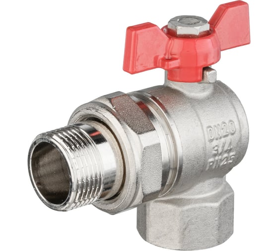 Шаровой кран VALOGIN угловой, с полусгоном, 3/4 вн.-нар., рукоятка бабочка VG-104402