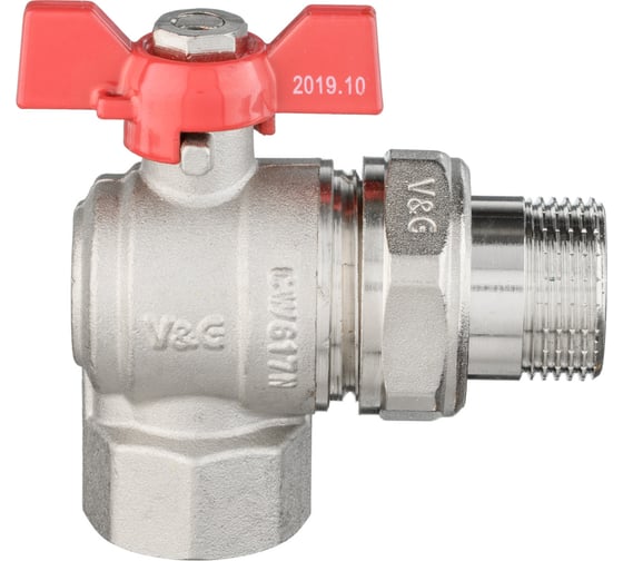 Шаровой кран VALOGIN угловой, с полусгоном, 3/4 вн.-нар., рукоятка бабочка VG-104402