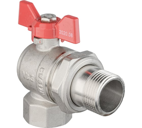 Шаровой кран VALOGIN угловой, с полусгоном, 1 вн.-нар., рукоятка бабочка VG-104403