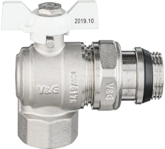 Шаровой кран VALOGIN угловой, с полусгоном, 3/4 вн.-нар., белая рукоятка VG-104502