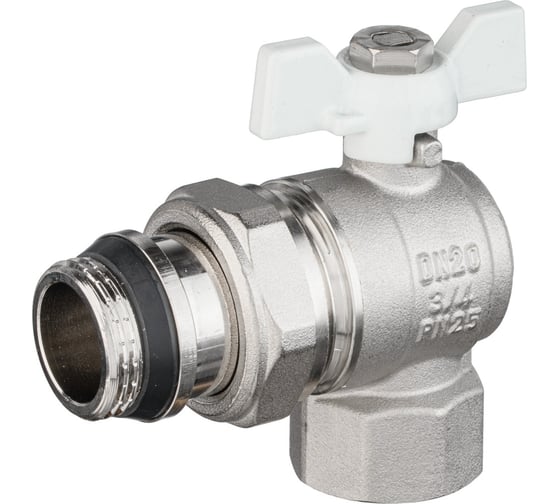 Шаровой кран VALOGIN угловой, с полусгоном, 3/4 вн.-нар., белая рукоятка VG-104502