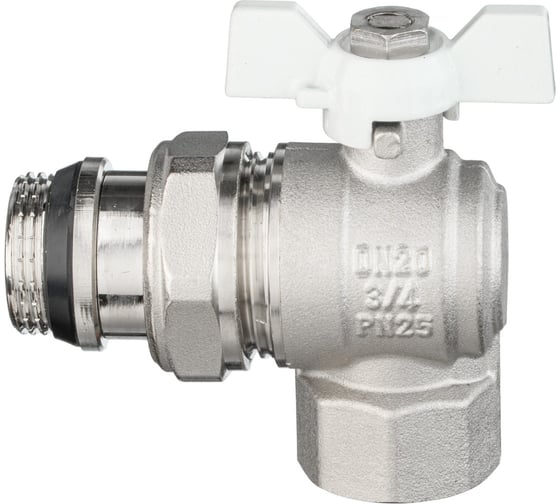 Шаровой кран VALOGIN угловой, с полусгоном, 3/4 вн.-нар., белая рукоятка VG-104502