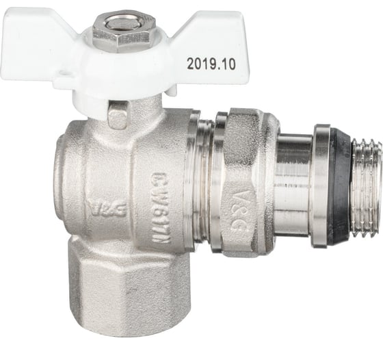 Шаровой кран VALOGIN угловой, с полусгоном, 1/2 вн.-нар., белая рукоятка VG-104501