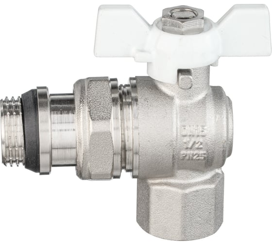 Шаровой кран VALOGIN угловой, с полусгоном, 1/2 вн.-нар., белая рукоятка VG-104501
