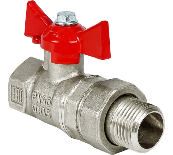 Кран шаровой Valfex N/P59 для ВОДЫ 1" ВР/НР с амер., бабочка, латунный никелированный, 11Б27фт1М VF.227.NB1.100.N/P59.Bir 1