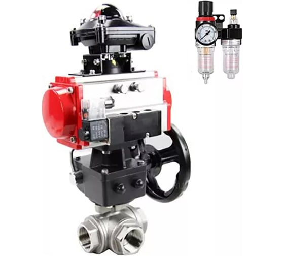 Кран DN.ru RP.SS316.200.MM ISO 3-ход T-тип Ду20 Ру63 БКВ взрывозащ, пневмораспр., БПВ D160-31729 1