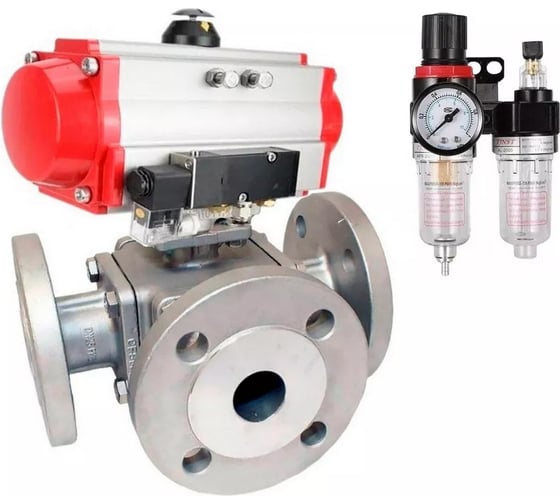 Шаровой кран DN.ru 316-316-PTFE L-тип Ду20 Ру16, пневмопривод, пн.распределитель, БПВ D160-32511 1