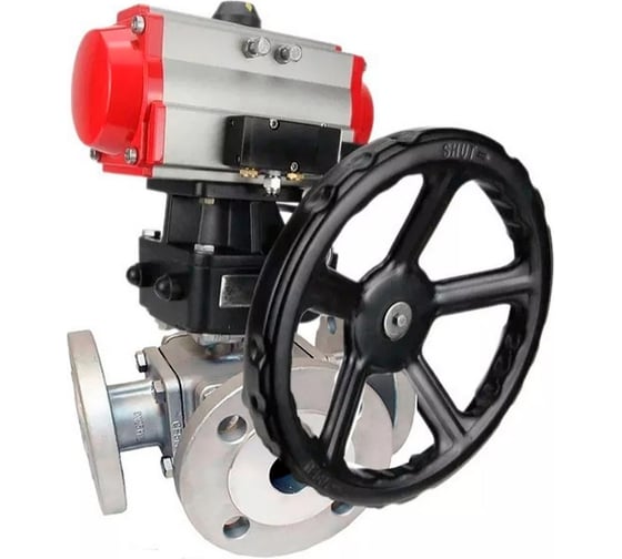 Кран шаровый DN.ru 316-316-PTFE-16 ISO 3-ход T-тип Ду25 Ру16, пневмораспред., дублёр D160-33645 1