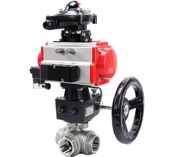 Кран шаровый DN.ru RP.SS316.200.MM ISO 3-ход T-тип Ду25 Ру63, пневмораспред., БКВ, дублёр D160-08269 1